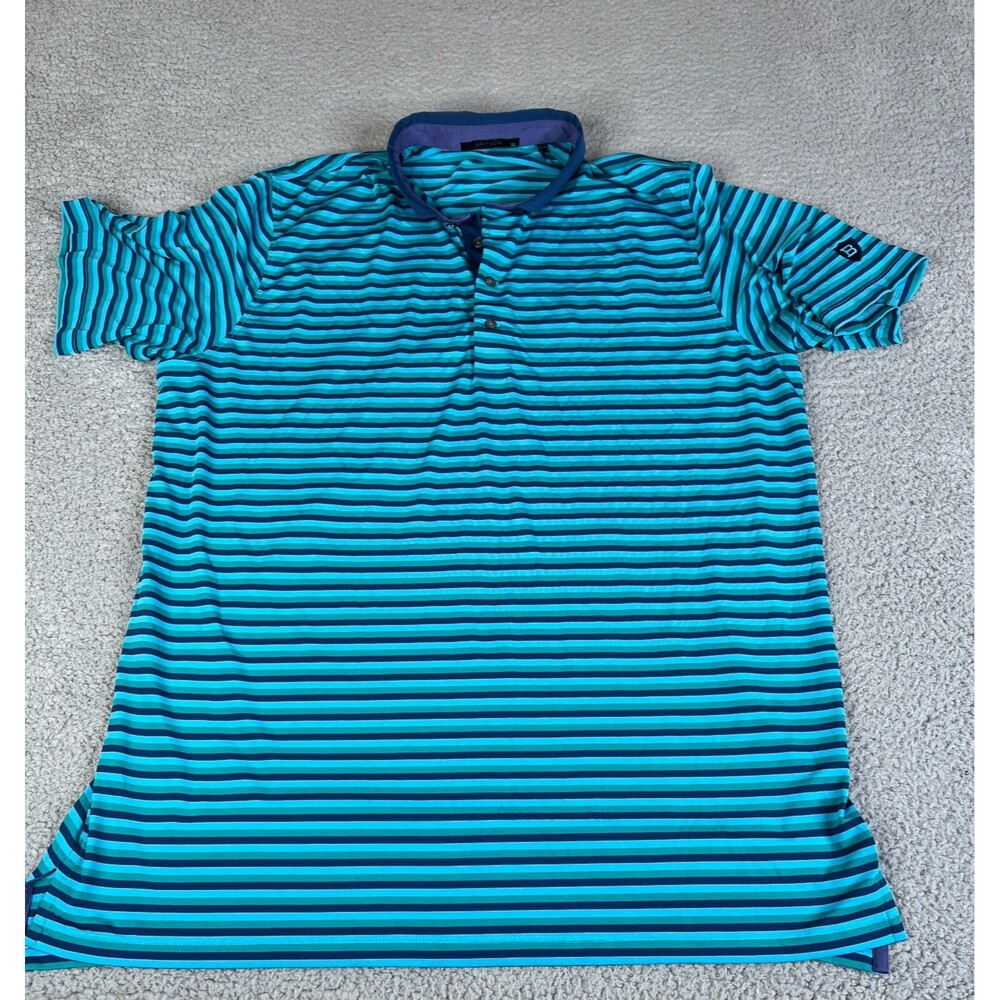 GREYSON Golf Polo XL Blue Green Black Stripe Performance B on Sleeve Wolf Logo - Picture 3 of 11